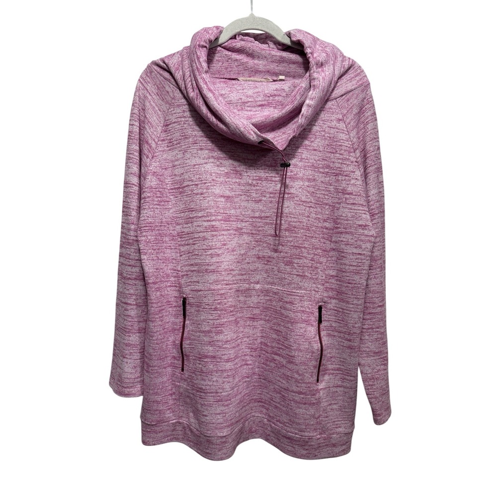 Soft Surroundings Womens XL Pink Striped Cowl Neck Tunic Sweatshirt Pullover Top